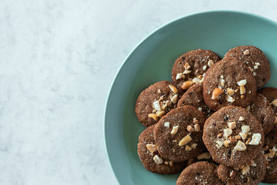 Overhead view of homemade cookies served in a plate