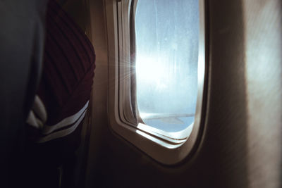 Close-up of window in airplane