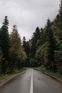 Road amidst trees in forest against sky