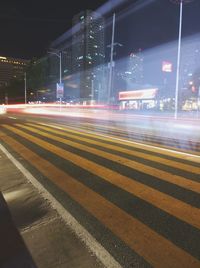 Light trails on road at night