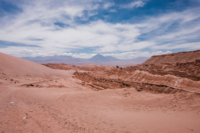 Scenic view of death valley in atacama desert in chile against cloudy sky