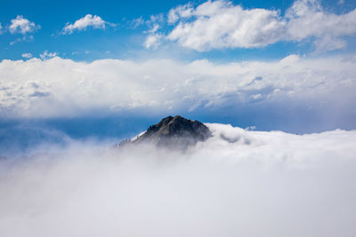 Top of mountain in a flood of clouds