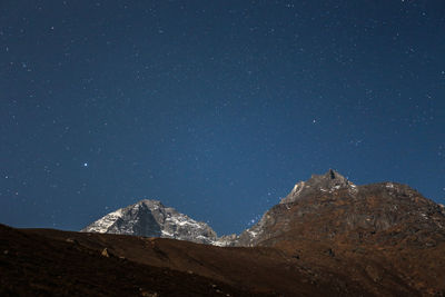 Scenic view of mountains against sky at night