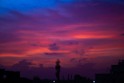 Low angle view of silhouette buildings against sky during sunset