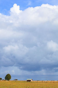 Scenic view of field against cloudy sky