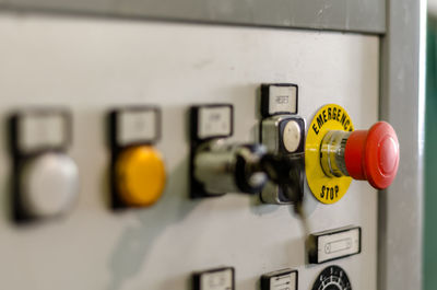 Close-up of machine control panel