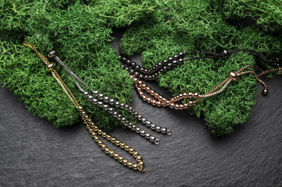 Composition jewelry on moss 