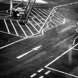 High angle view of people on road