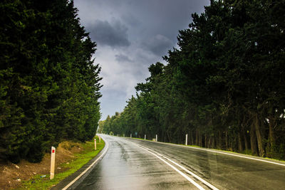Road amidst trees against sky