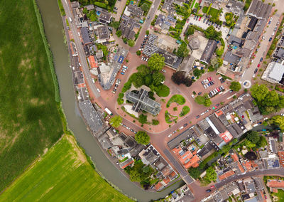 High angle view of street amidst buildings in city