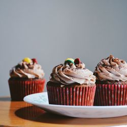 Close-up of cake served on table