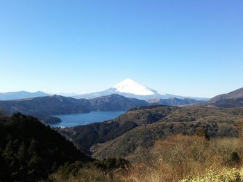 Scenic view of mountains against clear sky