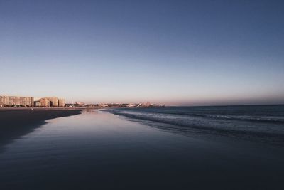Scenic view of sea against clear sky