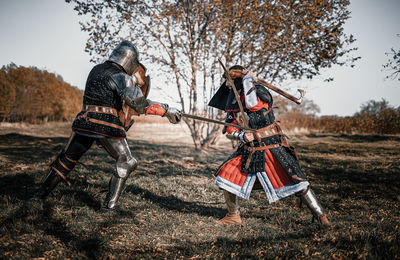 Warriors fighting in forest