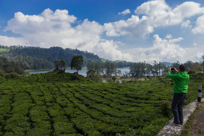 Scenic view of farm against sky