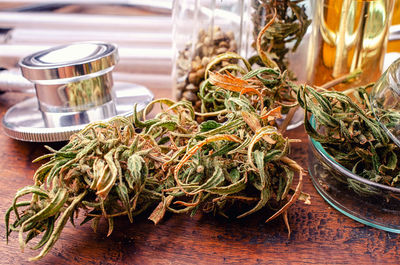 Close-up of glass of jar on table