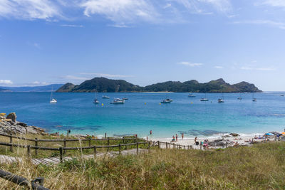 Scenic view of bay against sky