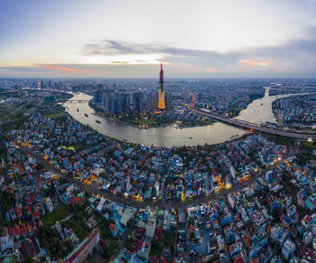 High angle view of cityscape against sky