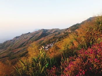 Scenic view of mountains against clear sky