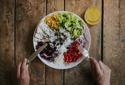 High angle view of food on table