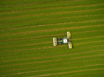 High angle view of tractor on agricultural field