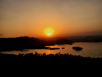 Scenic view of lake against sky during sunset