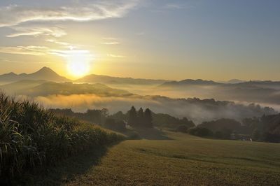 Scenic view of field against sky during sunset