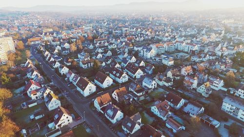 High angle view of cityscape against sky