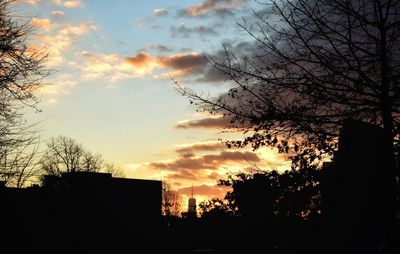 Low angle view of silhouette trees against sky at sunset