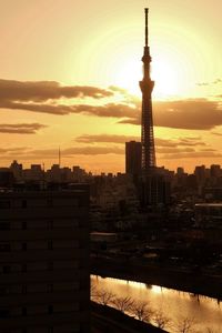 Silhouette of city during sunset