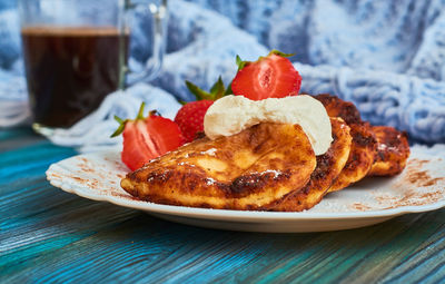 Close-up of breakfast served on table