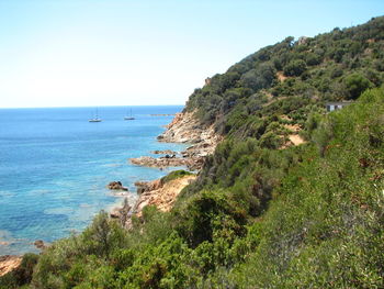 Scenic view of sea against clear sky