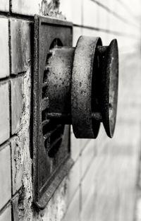 Close-up of railing against blurred background