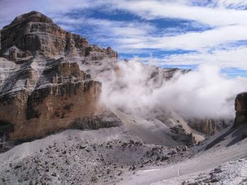 Scenic view of mountains against cloudy sky