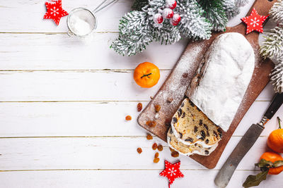 Directly above shot of christmas decorations on table