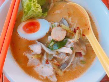 High angle view of breakfast served in bowl