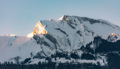 Panoramic view of snowcapped mountain against sky