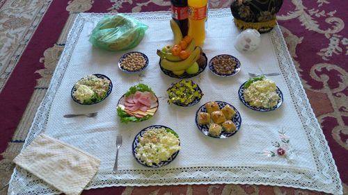 High angle view of food on table