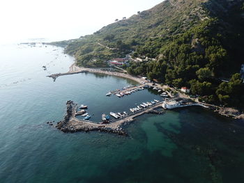 High angle view of ship in sea