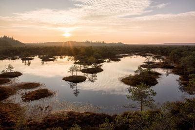 Scenic view of lake against sky during sunset