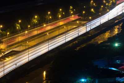 Light trails on road at night