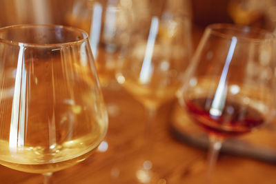 Close-up of glasses on table