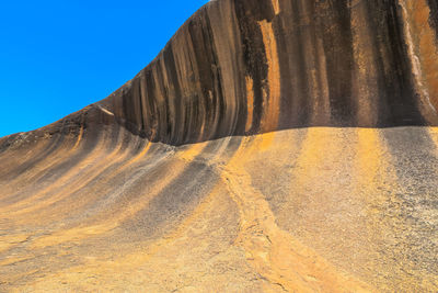 Scenic view of desert against clear blue sky