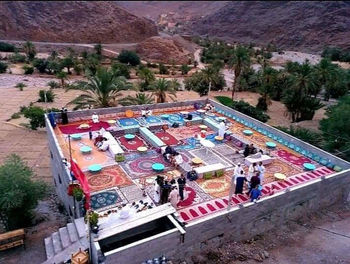 High angle view of people at town square