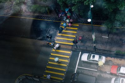 High angle view of wet car on rainy day