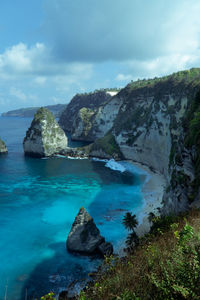 Scenic view of sea and rocks against sky