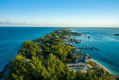 High angle view of sea against clear sky