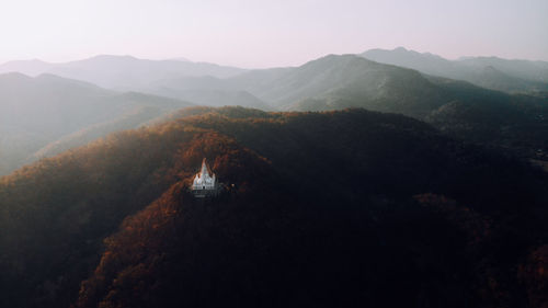 High angle view of mountains against sky