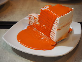 High angle view of ice cream in plate