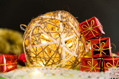 Close-up of christmas decoration in box